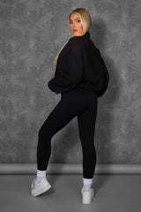 OVERSIZED HALF ZIP PULLOVER POCKET FRONT SWEATSHIRT BLACK