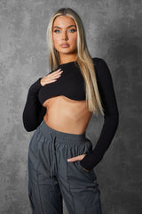 Long Sleeve Underbust Crop Top Black