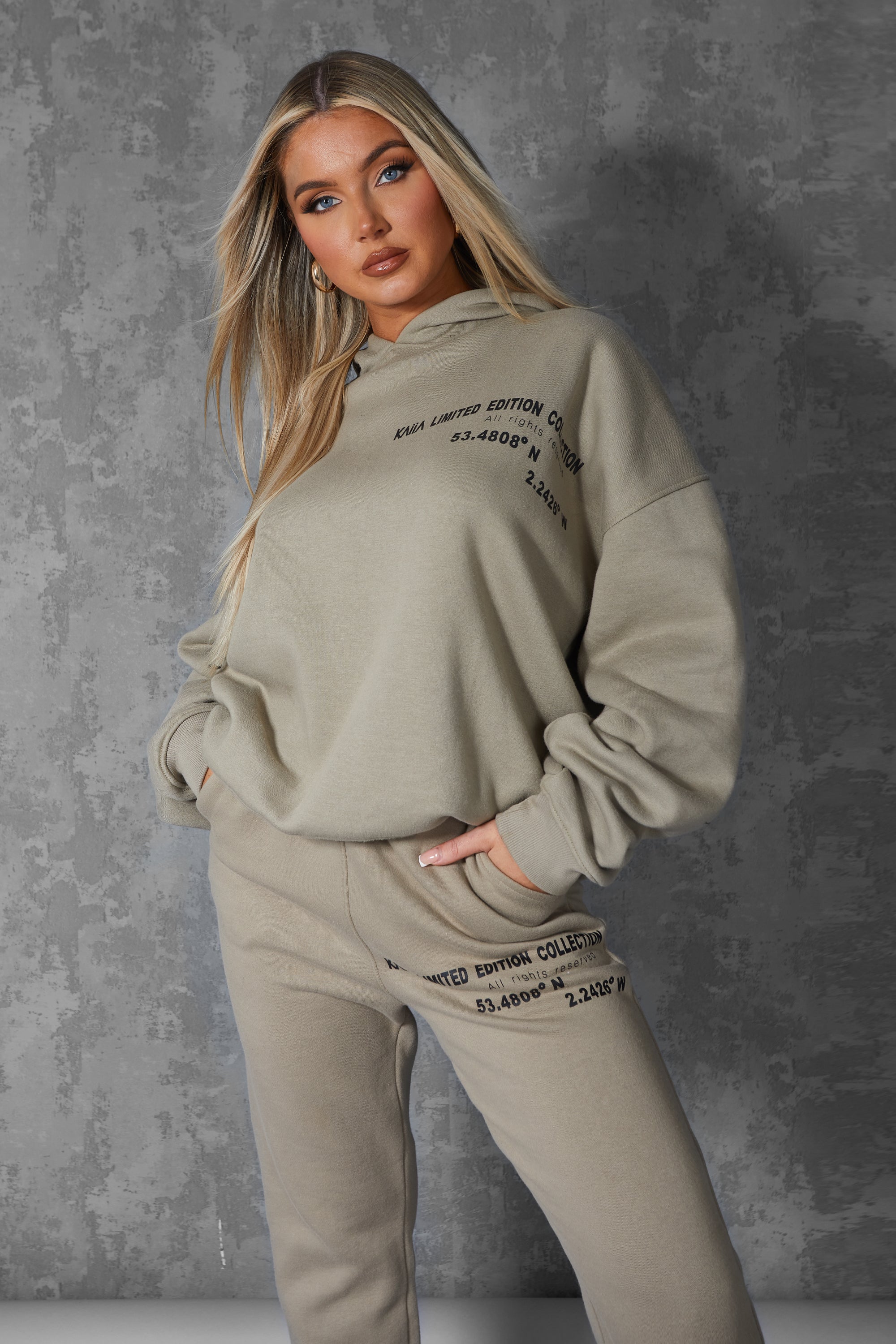 Oversized Text Detail Hoodie Elm