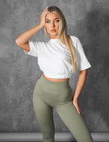 ELASTICATED WAIST CROPPED T-SHIRT WHITE