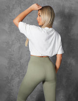 ELASTICATED WAIST CROPPED T-SHIRT WHITE