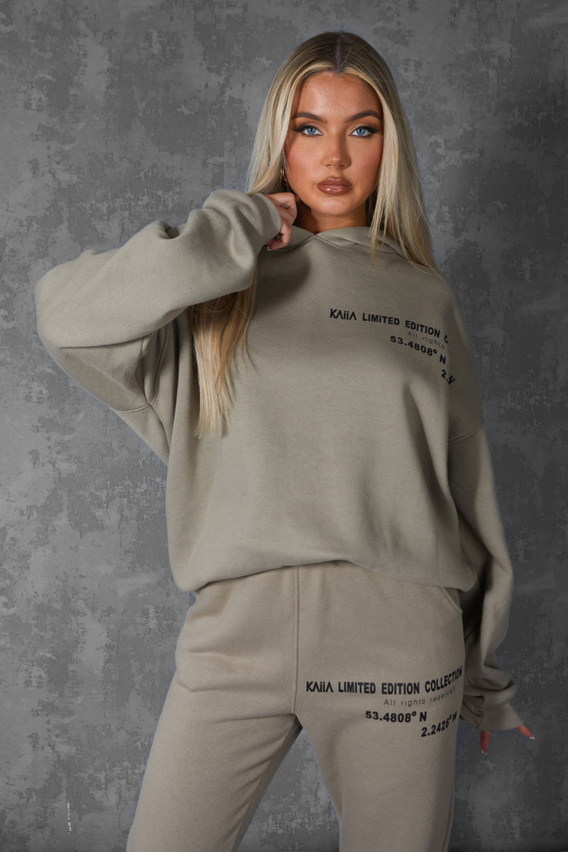 Oversized Text Detail Hoodie Elm