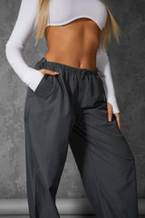 DRAWSTRING WAIST PARACHUTE CARGO TROUSERS GREY