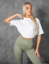 ELASTICATED WAIST CROPPED T-SHIRT WHITE
