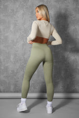 KAIIA PREMIUM RIB SEAMLESS LEGGINGS KHAKI