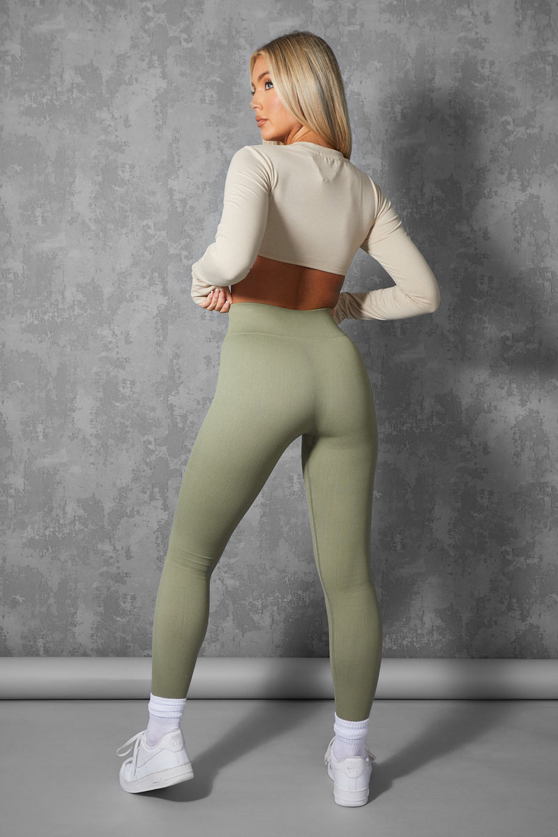 KAIIA PREMIUM RIB SEAMLESS LEGGINGS KHAKI