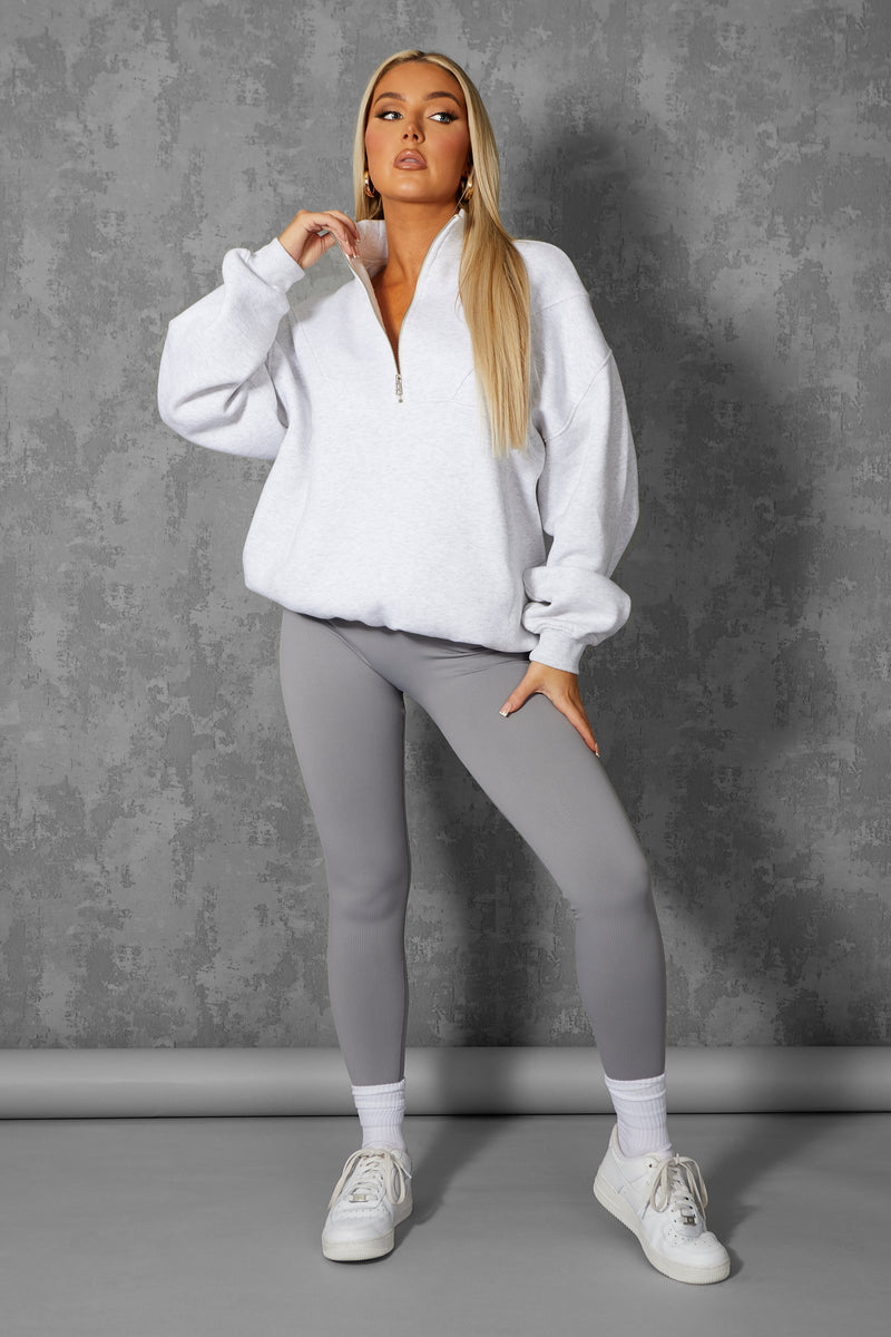 OVERSIZED HALF ZIP PULLOVER POCKET FRONT SWEATSHIRT OATMEAL MARL