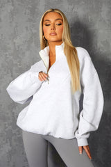 OVERSIZED HALF ZIP PULLOVER POCKET FRONT SWEATSHIRT OATMEAL MARL