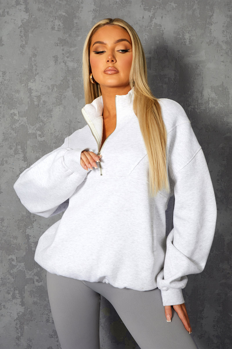 OVERSIZED HALF ZIP PULLOVER POCKET FRONT SWEATSHIRT OATMEAL MARL