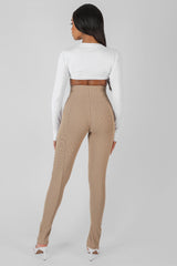 SPLIT HEM RIBBED LEGGING CAMEL