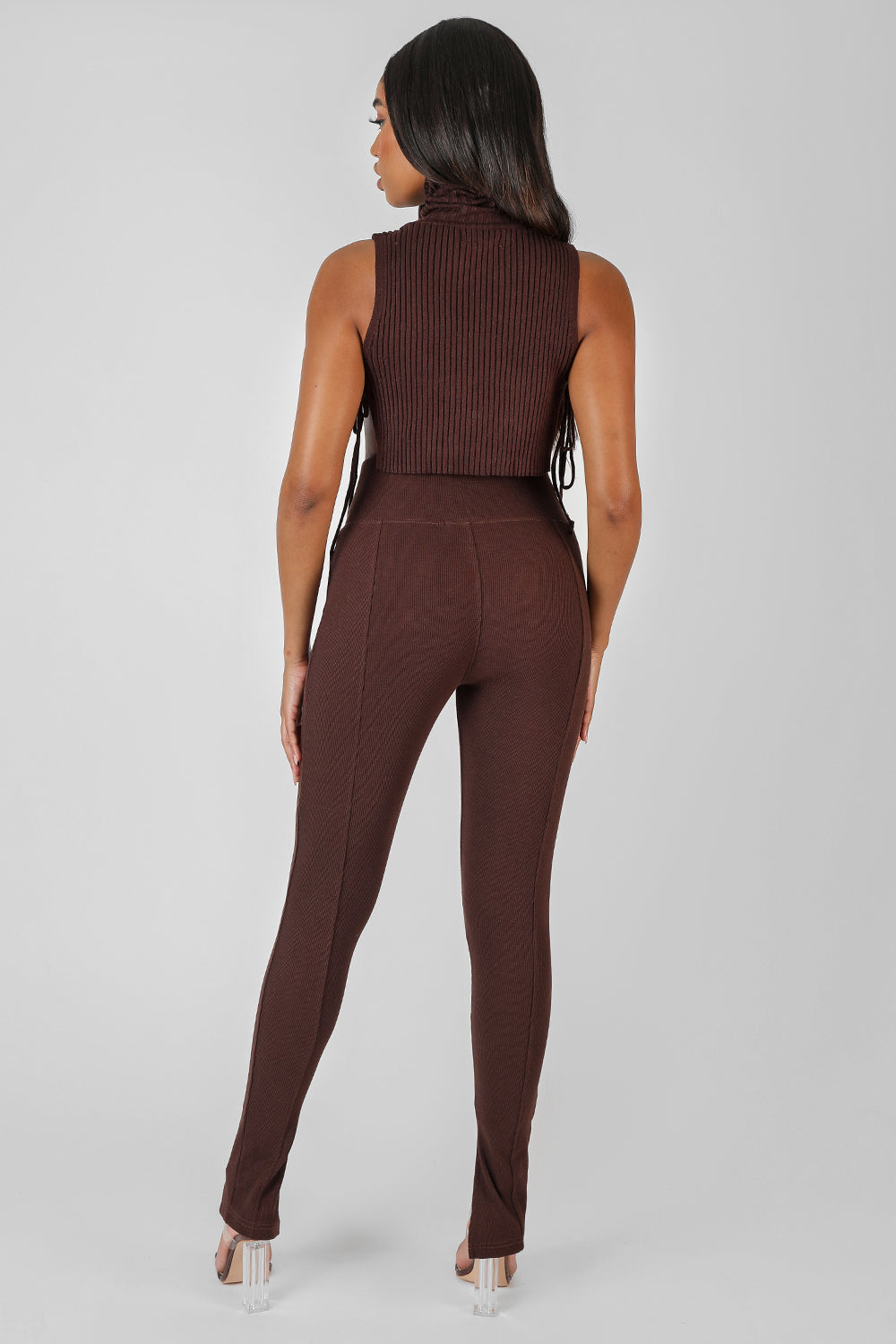 SPLIT HEM RIBBED LEGGING CHOCOLATE