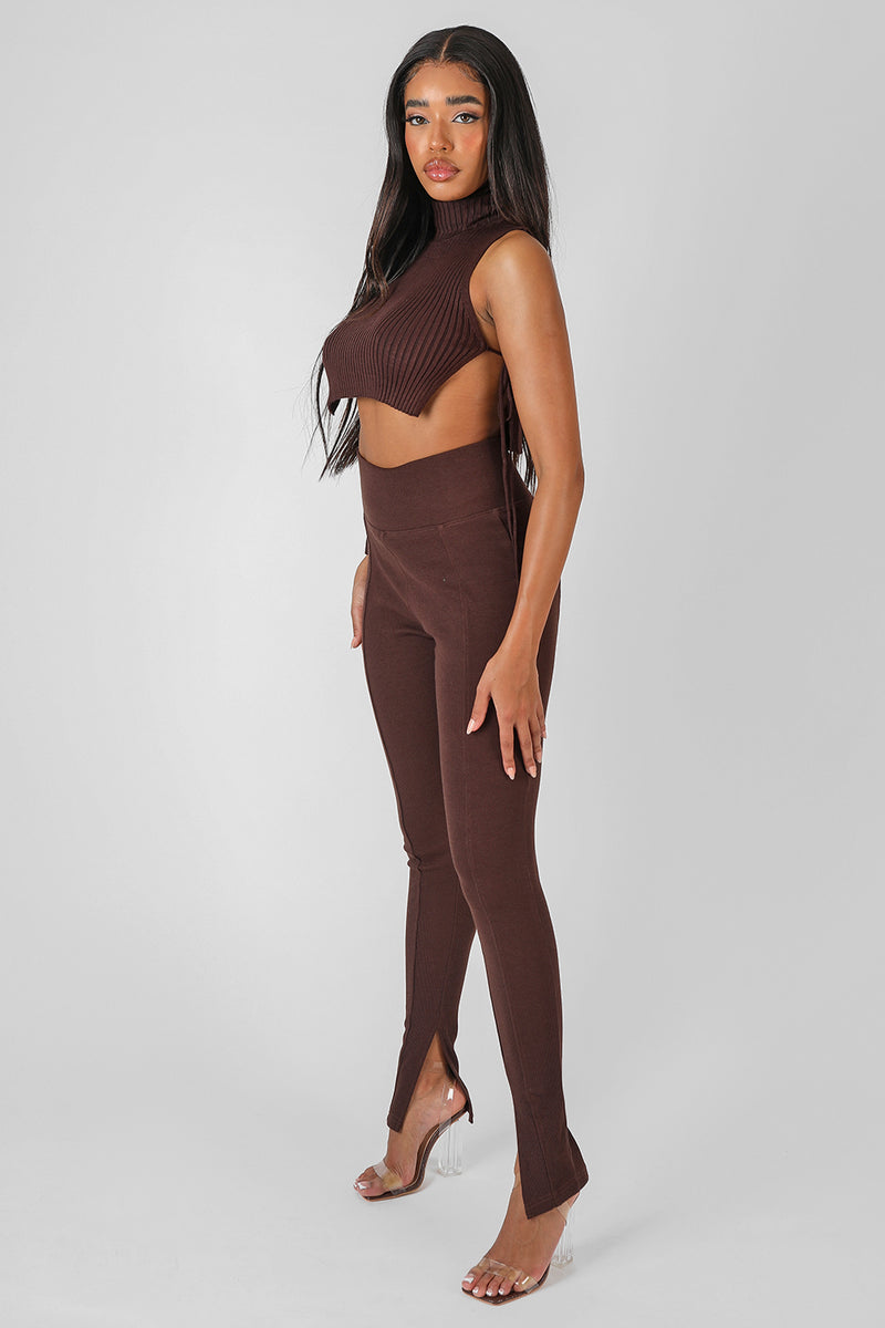 SPLIT HEM RIBBED LEGGING CHOCOLATE