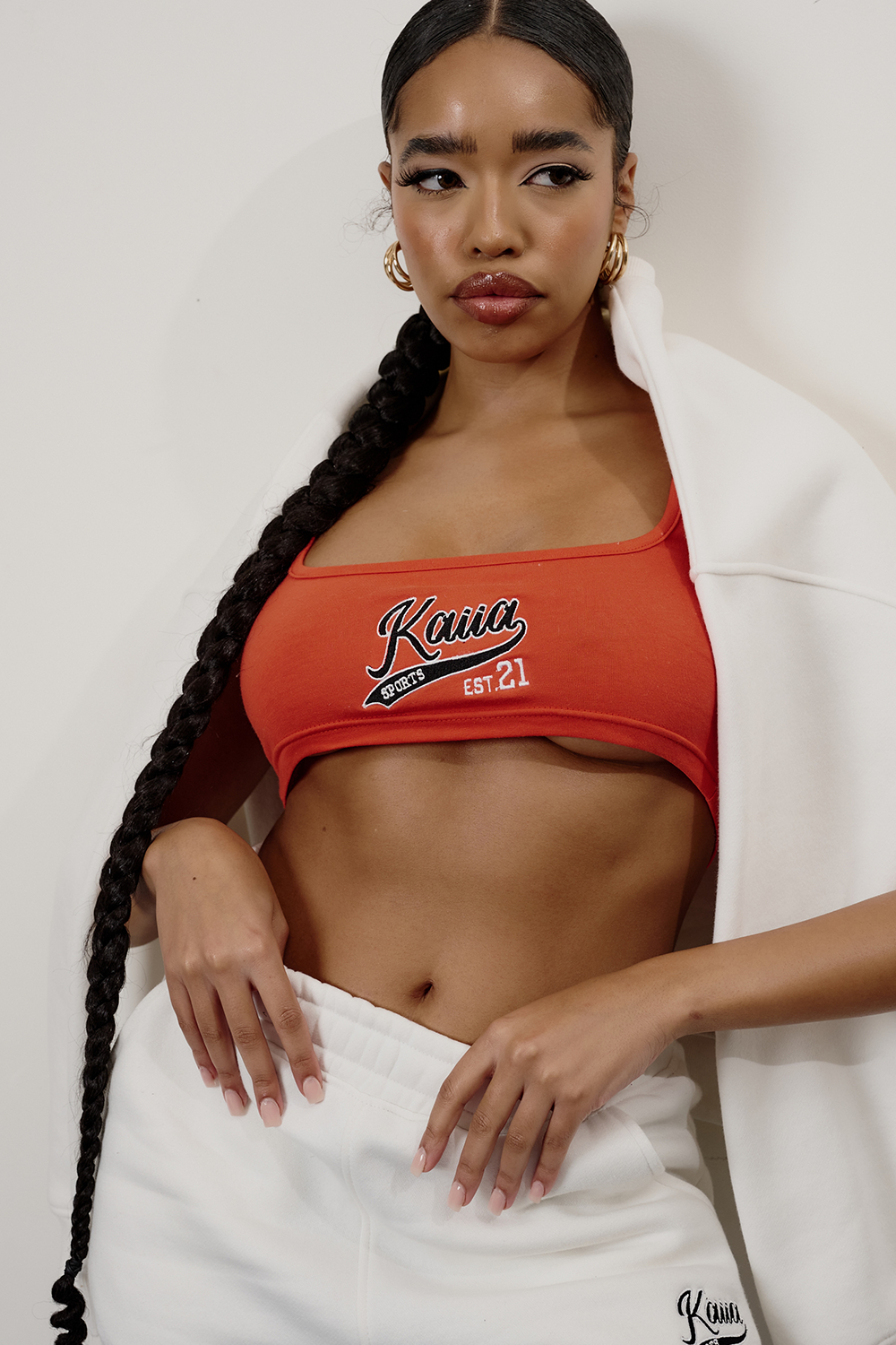 VARSITY EMBROIDERY CROP TOP FLAME RED