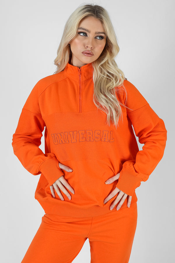 UNIVERSAL REVERSE PANEL HALF ZIP PULLOVER SWEATSHIRT ORANGE
